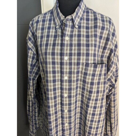 Eddie Bauer Heavy Cotton Blue and White Plaid Button Down Shirt - XL Tall - Picture 2 of 9